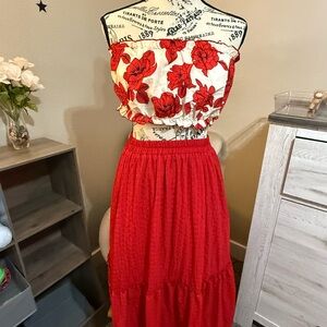 Red Floral Women's Two Piece Set